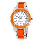 AK Anne Klein Women's 109181ORSV Silver-Tone Stainless-Steel and Orange Bracelet Watch