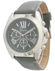 Geneva Womens Leather Roman Numeral Chronograph Watch - Grey
