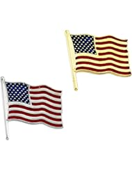 14K Yellow or White Gold American Flag Pin 14.5mm x 14mm