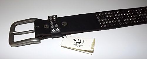 Will Leather Goods Men's Studded Leather Jean Belt Nickel Buckle Size 31/32 Black