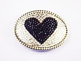 Handmade X-Large Oval Belt Buckle With Clear Swarovski Crystals, Jet Swarovski Crystal Heart W/Belt