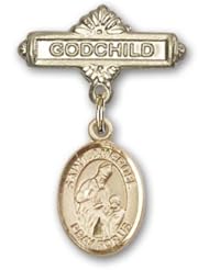 14K Gold Baby Badge with St. Ambrose Charm and Godchild Badge Pin