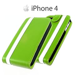 Flip-Case Handy Klapp Tasche Apple iPhone 4 4G 4S Gr�n-Weiss Schutzh�lle Case Handytasche Etui Cover Schutz H�lle Bag NEU