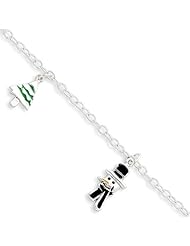Sterling Silver Enameled Snowmen & Trees Holiday Bracelet