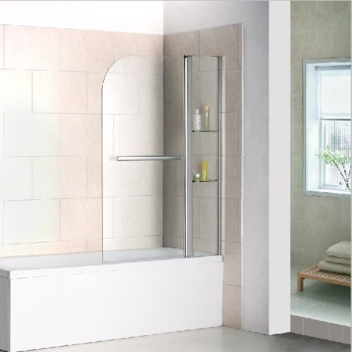 1000x1400 180 Pivot Bath Shower Screen with shelves towel rail
