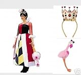  : Adult Ladies Size Small, Medium, or Large Disney Queen of Hearts Costume Dress, Flamingo Croquette Mallet, and Tiara Crown
