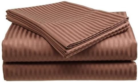 King Size Coffee 300 Thread Count 100% Cotton Sateen Dobby Stripe DUVET SET- 3 PC