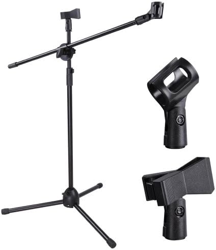 Microphone Stand Dual Mic Clip 360-degree Rotating Folding Type Boom Arm Tripod