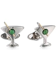 Dolan Bullock Sterling Silver and 14k Yellow Gold Martini and Jade Olive Cuff Links