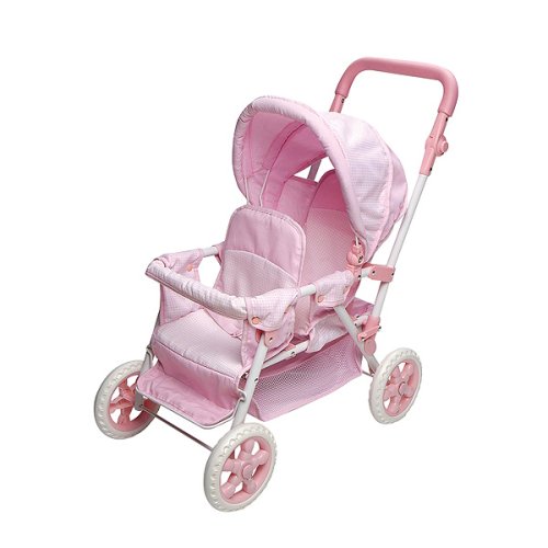 Double Doll Stroller - Pink/ White Gingham