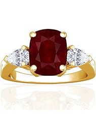 14K Yellow Gold Cushion Cut Ruby Three Stone Ring