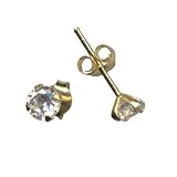 Gold Stud Earrings 5 mm Round with choice of onix or clear cubic zirconia.