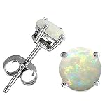 0.70 cttw 14k White Gold AAA Genuine Round 6mm. Opal Earrings Stud in 14k Yellow Gold