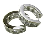 Sterling Silver Earrings - Single Row Diamond Hoop Earrings