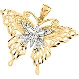 Beautiful Designer 24.25X32.50 MM Rhodium Plated Butterfly Pendant without chain in 14K Yellow (Rhodium Plated) Gold, FREE 2-Day Shipping and 100% Satisfaction Guaranteed.