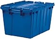 Akro-Mils 39120 Plastic Storage and Distribution Container Tote with Hinged Lid, 21.5-Inch L by 15-Inch W by 12.5-Inch H, Blue, Case of 6