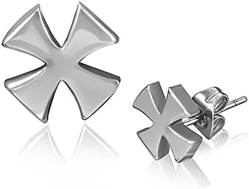 Stainless Steel 6mm Biker Maltese Cross Stud Earrings