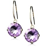 14k Yellow Gold 8mm Amethyst Fish Hook Dangle Earrings