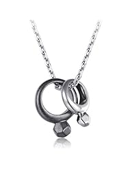 Platinum Plated 925 Sterling Silver His and Hers Diamond Ring Shaped Pair Valentine Lover Couple Male Necklace Gift (22)
