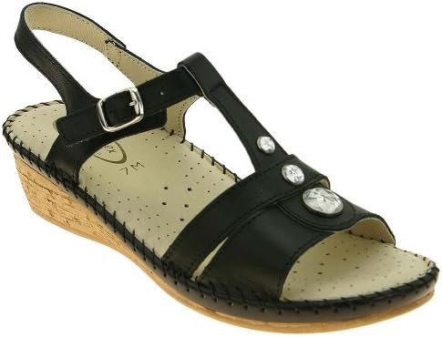 Napa Flex Women's Bambi T Strap Sandals,Black,9 W