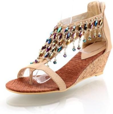 New Summer Fashion Handmade Beaded Womens Wedge Heels Thong Sandals Shoes