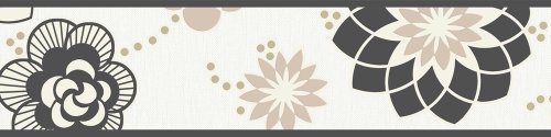Innova 1436-17 Bord&uuml;re, florales Muster, wei&szlig; braun schwarz