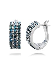 1.15 CT Blue Diamond Hoop Earrings In Sterling Silver