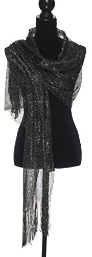 Elles Clothing Sheer Mesh Glitter Sparkle Shawl Wrap Fringe Prom Weddings Party Evening Scarfs for Women, Mothers day gifts