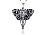 African Safari Tusk Elephant Chief Jet Grey Crystal Rhinestone Pendant Necklace