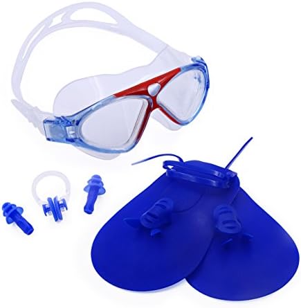 Yolane Seal Swim Mask Anti-fog waterproof Large Clear Lens Eyes Protection Swimming Goggles with Swimming Hand Paddles, Ear plugs, Nose bridge for Man and Woman
