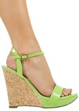 Sexy Cool Trendy Cork and Patent Platform Sandals from Hot Fash Shoes - SASHIMI Green
