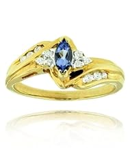 14k Yellow Gold Amethyst Marquise Cut Gemstone and Diamond Ring, Birthstone of February