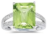 Emerald Cut Peridot and Diamond Ring 10k White Gold