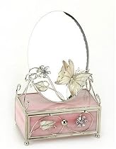 Chrome Wire & Glass Butterfly Design Plus Oval Mirror Pink Jewellery Box 14319