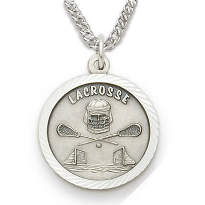 Round Lacrosse Sterling Silver Medal with St. Christopher on the Back Round Lacrosse Sterling Silver Medal with St. Christopher on the Back