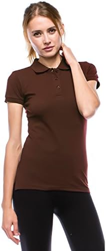 Rosio Women's sleeves 3-Button Golf Polo Shirts Top [Brown][Large]