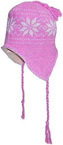 Kid Child Toddler Snowflake Design Winter Ear Flap Hat (One Size) - Pink/White