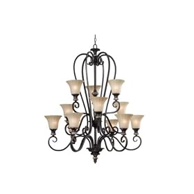 Kenroy Home 80297MBZ Leafston Twelve-Light Chandelier with 7-Inch Glass Shades