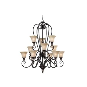 Kenroy Home 80297MBZ Leafston Twelve-Light Chandelier with 7-Inch Glass Shades