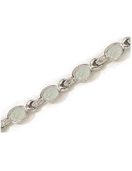 14K White Gold Oval Opal and Diamond Bracelet by Jewelry Mountain