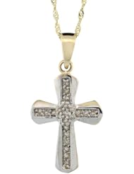 14k Gold Diamond Clustered Cross Necklace, 0.14 cttw 3/4 inch tall