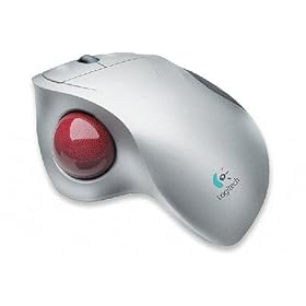 Logitech Trackman Cordless Wheel - Trackball - optical - 3 button(s) - wireless - RF - USB / PS/2 wireless receiver - silver, red