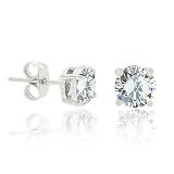 Sterling Silver Cubic Zirconia Round Stud Earrings