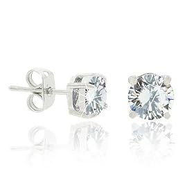 Sterling Silver Simulated Diamond CZ round Stud Earrings