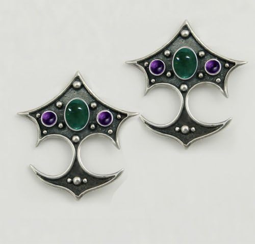 Gothic Earrings With Fluorite and Rainbow Moonstone in Sterling Silver Made in America