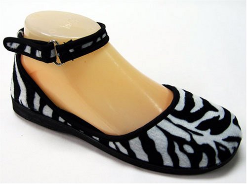 Buy Ankle Strap Zebra Print Flats Shoes Black and White