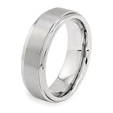 Brushed and Polished Ridged Edge Tungsten Carbide Ring (7.0mm) - Sizes 5 - 13