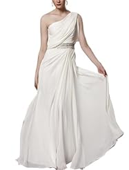 A-line Beaded Ruched Cocktail Floor Length Chiffon One Shoulder Evening Dress/Homecoming Dress/Pageant Dress/Prom Dress/Party Dress/Wedding Dress 