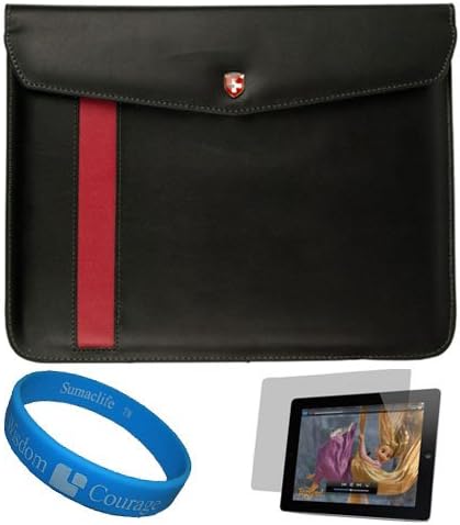 Black Executive Diplomat Leatherware Envelope Carrying Case for Apple iPad 4 / New iPad 3rd Gen / iPad 1 and 2 (16GB 32GB 64GB) compatible with iPad 2 + Clear Anti Gloss Screen Protector + SumacLife Wisdom Courage Wristband