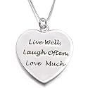 Sterling Silver Live Well - Laugh Often - Love Much Heart Pendant on 16in Necklace